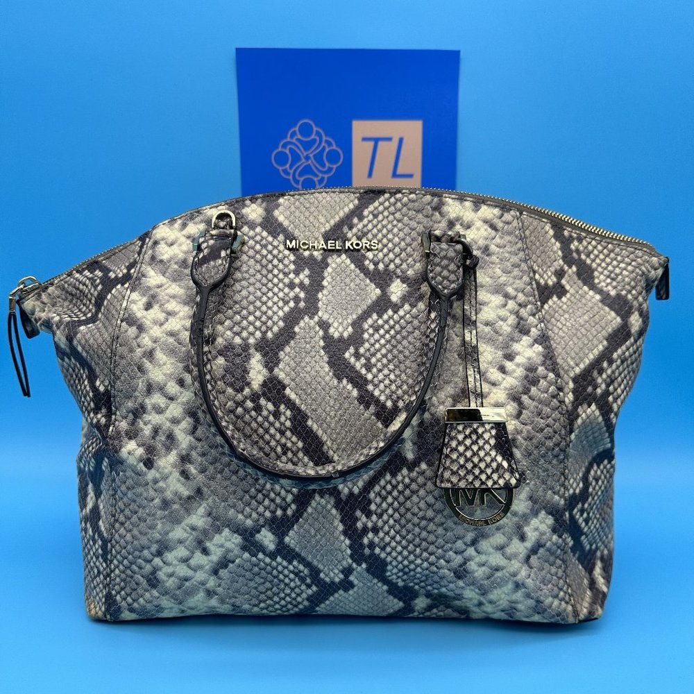 441. Michael Kors Riley Snakeskin Handbag - Picture 2 of 14